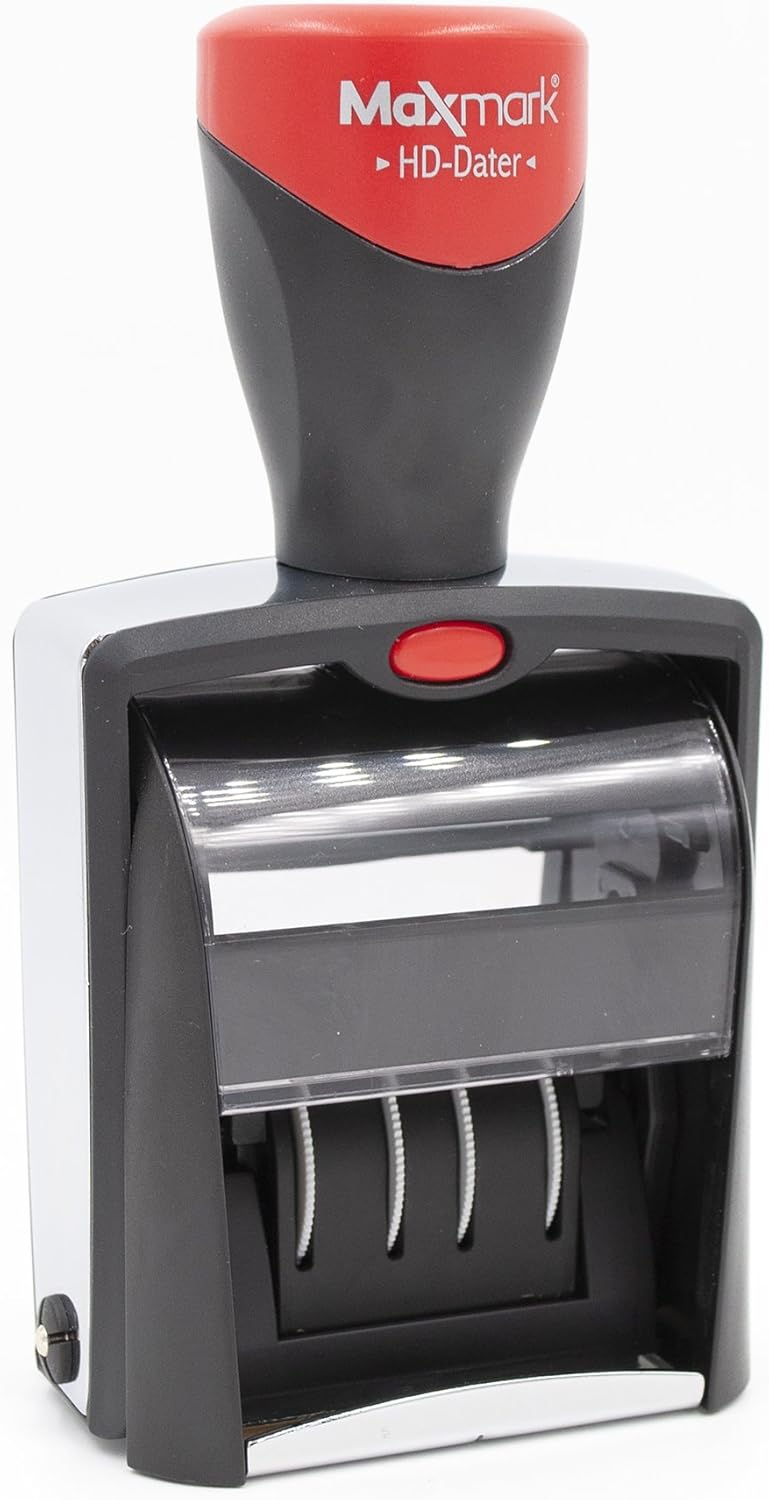 Heavy Duty Date Stamp with Your Custom Text, Self Inking Stamp - 1" x 1-5/8” - 2-Color Blue/Red Ink