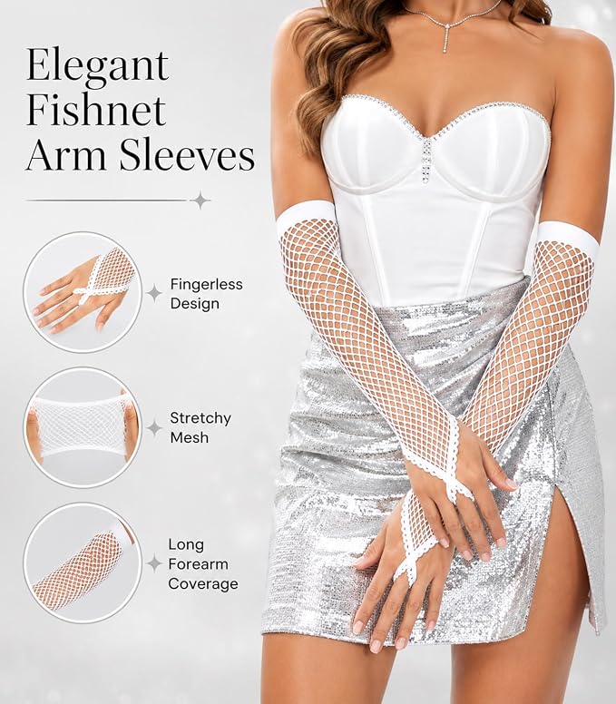 Seeksmile Women's Girls 80's Theme Party Emo Fingerless Arm Fishnet Gloves - Image 5