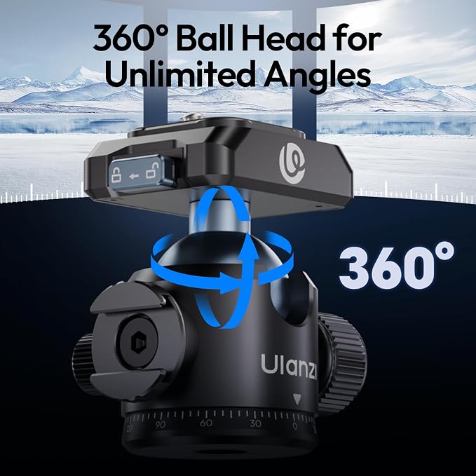 Ulanzi T100 Ball Head, Tripod Ball Head Mount 1/4 & 3/8 inch - Image 4