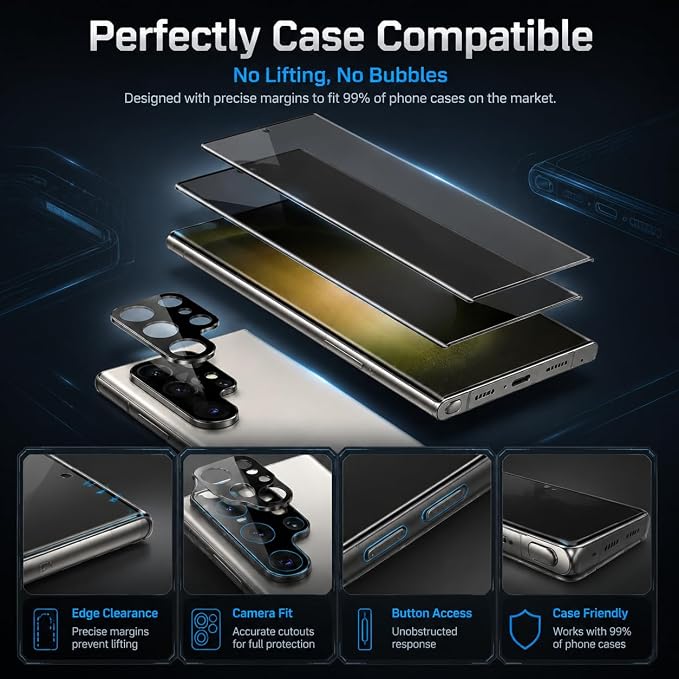 2 Pack for Galaxy S22 Ultra Privacy Screen Protector, 2 Pack Camera Protector - Image 4