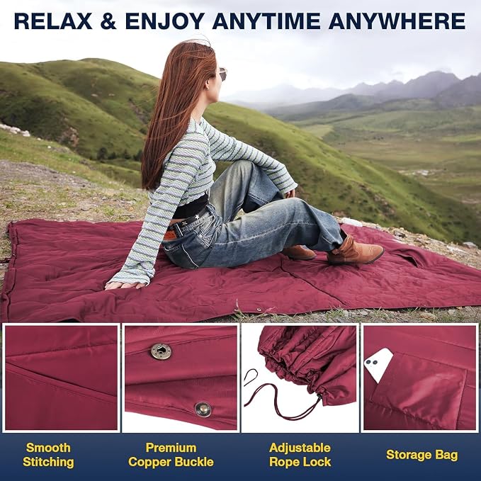 DUKUSEEK Outdoor Wearable Camping Blanket, Large Packable Backpacking Hooded - Image 3