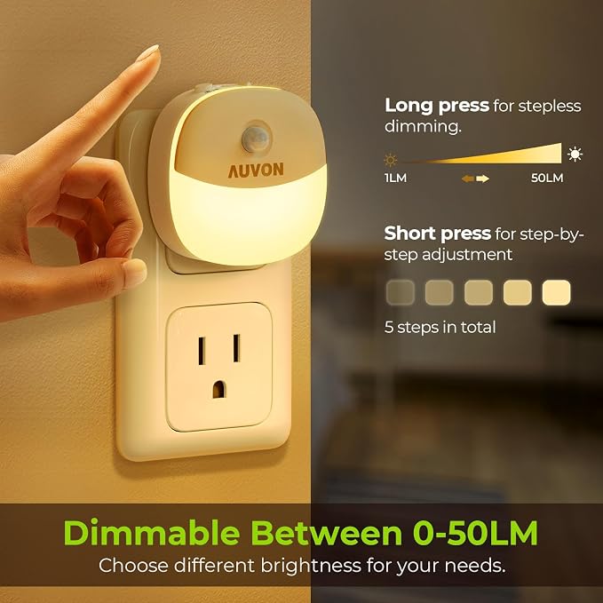 AUVON Plug in Night Light with Motion Sensor and Dusk to Dawn Sensor, Mini Warm - Image 4