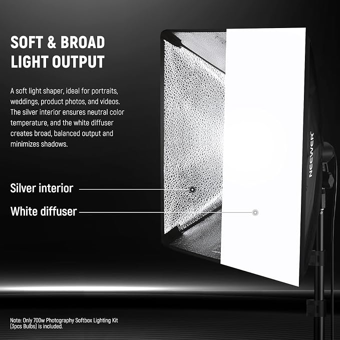 NEEWER 700W Equivalent Softbox Lighting Kit, 24x24 inches Softboxes - Image 5