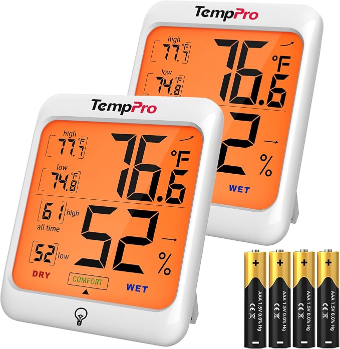 TempPro TP53 2 Pack Digital Hygrometer Indoor Thermometer by TempPro