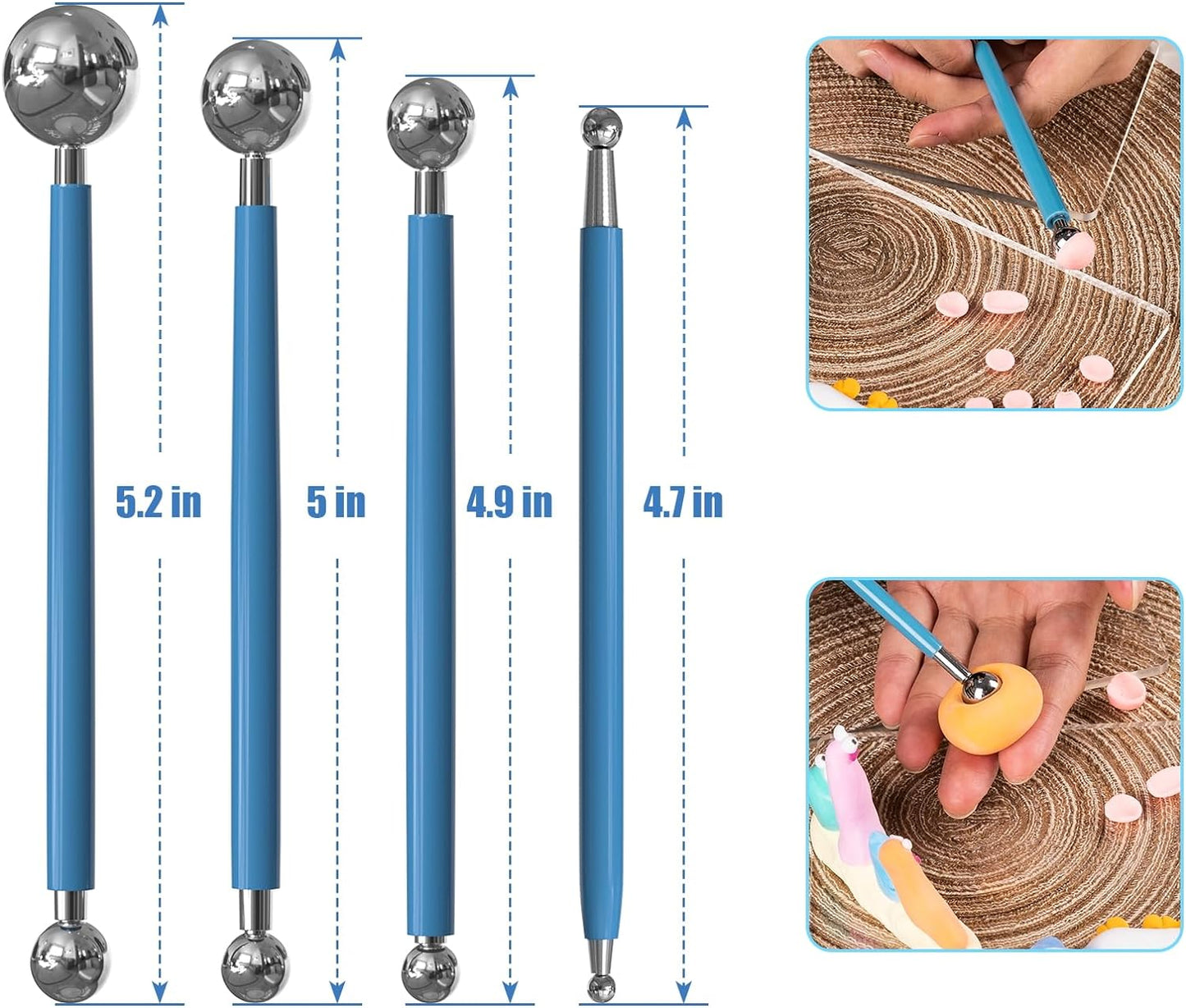 Dotting Tools, Silicone Clay Sculpting Tool, Ceramic Clay Ball Stylus Dot Painting Tools, Pottery Embossing Tool for Rock, Nail, Blending, Drawing, Modeling