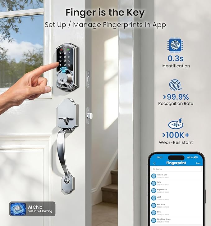 Veise VE07 Fingerprint Smart Door Lock, 7-in-1 Keyless Entry Deadbolt - Image 10