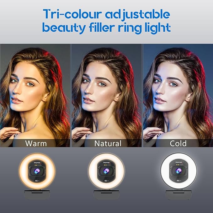 4K Webcam with Ring Light Web Cam 4K Autofocus with TOF Computer Camera 1080P - Image 3