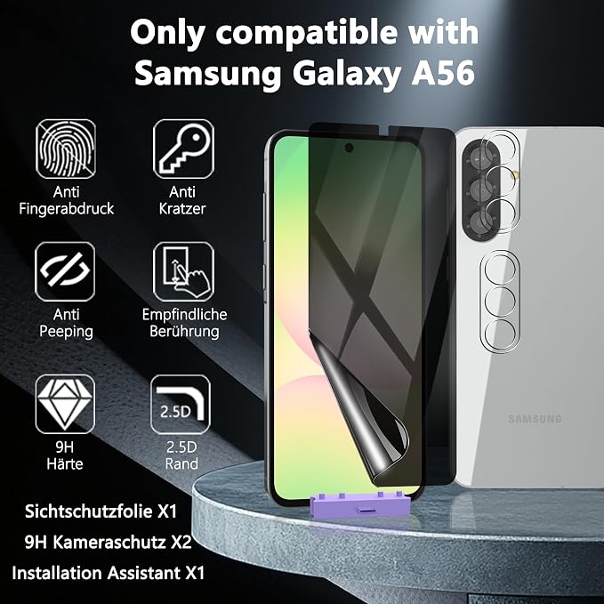 Privacy Screen Protector for Samsung Galaxy A56, 1+2 Pack TPU Anti-Spy Film - Image 6