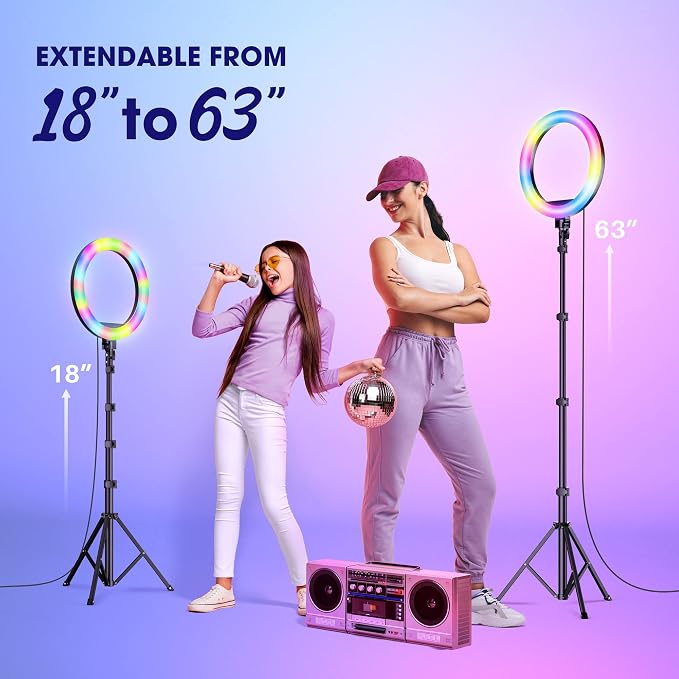 TODI 12" RGB Ring Light with 63" Tripod Stand, 3 CCT Mode and 39 Color Mode - Image 8