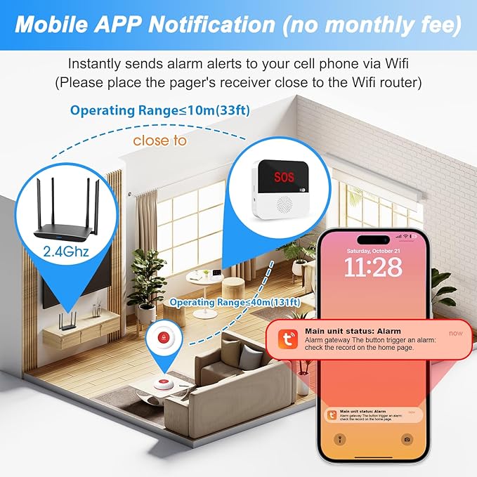 WiFi Rechargable Smart Wireless Caregiver Pager Call Button System Nurse - Image 6
