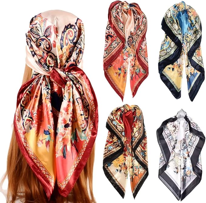 4Pcs Silk Head Scarves for Women Satin Hair Scarf 35”Large Square Bandana Silk by Upeilxd