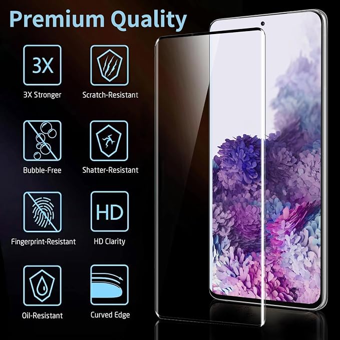 3 Pack Galaxy S20 Plus Screen Protector, HD Clear Tempered Glass, Fingerprint - Image 2