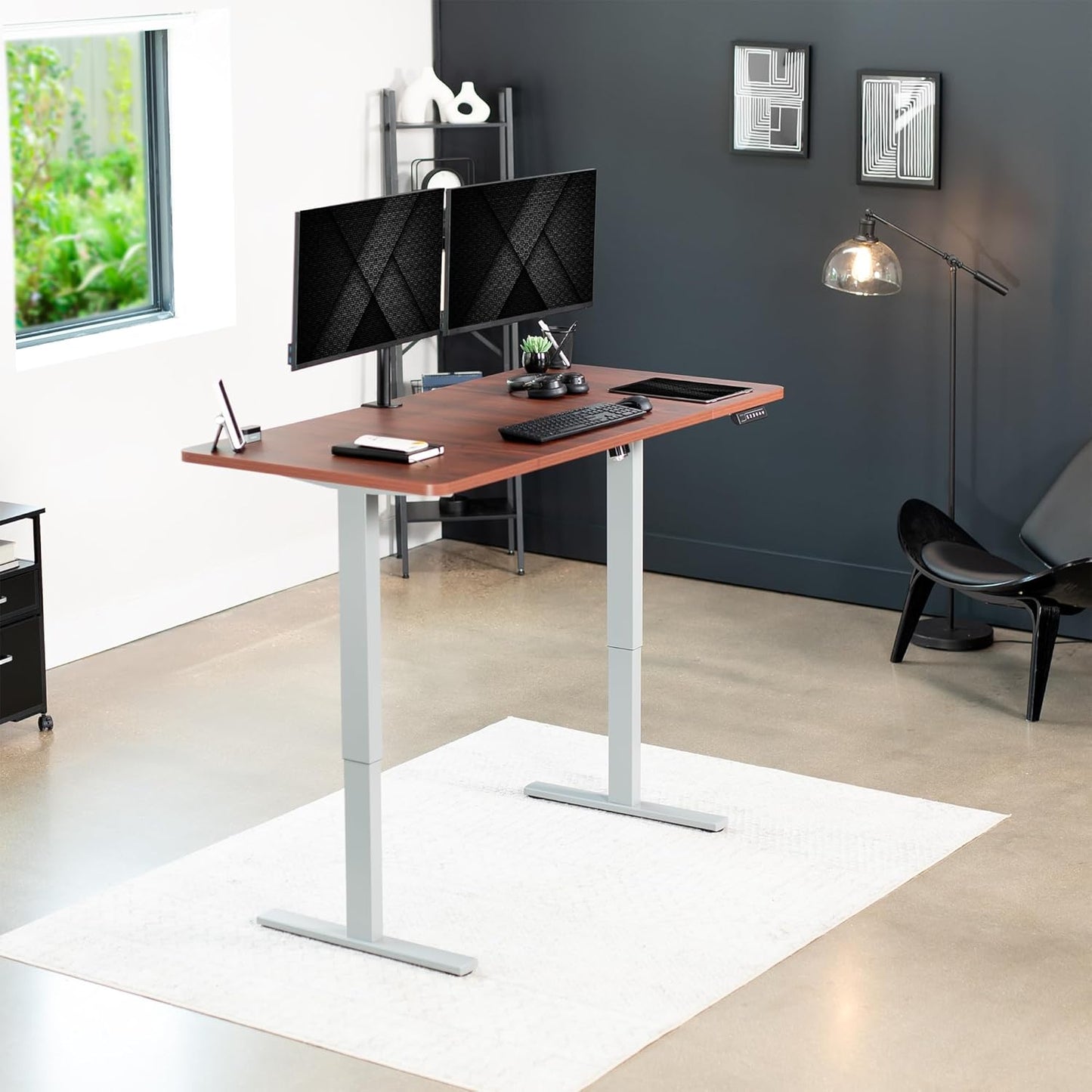 VIVO Electric 60 x 30 in Standing Desk, Memory Height Adjustment, 1B Series, Dark Walnut Top Gray Frame, DESK-KIT-1G6D-30