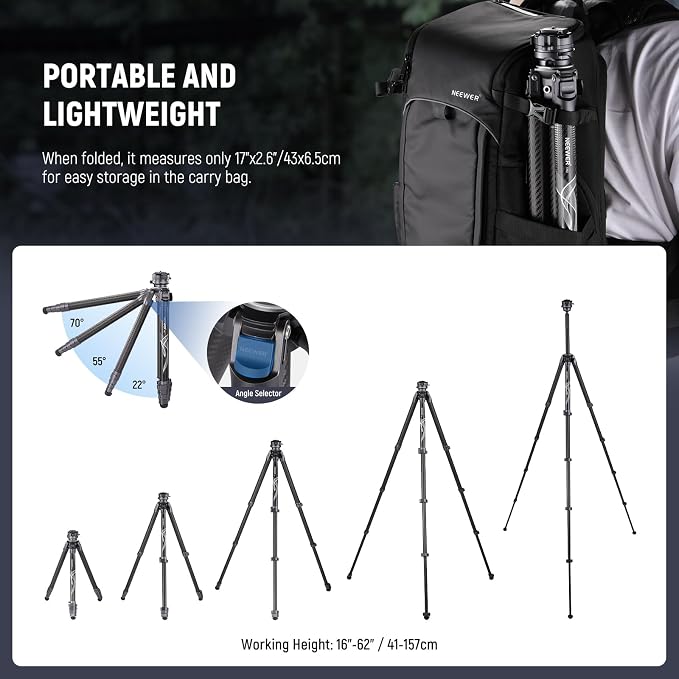 NEEWER LITETRIP LT32 62" Travel Tripod Carbon Fiber - Image 5