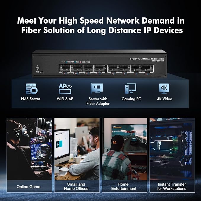 Binardat 8 Port 10 Gigabit SFP+ Managed Switch, Supports 1G/10G SFP+ Module - Image 7