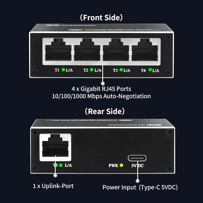 Mini Ethernet Switch 5 Ports Gigabit Enhanced Protection 10/100/1000 Mbps - Image 2