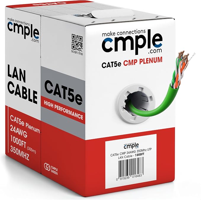 Cmple - Cat5e Plenum Cable 1000ft, 350MHz Gigabit Ethernet Solid Network by Cmple