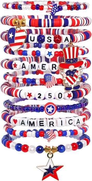 Independence Day Bracelets for Women, 4th of July Accessories USA Patriotic 250 by Lorenleya