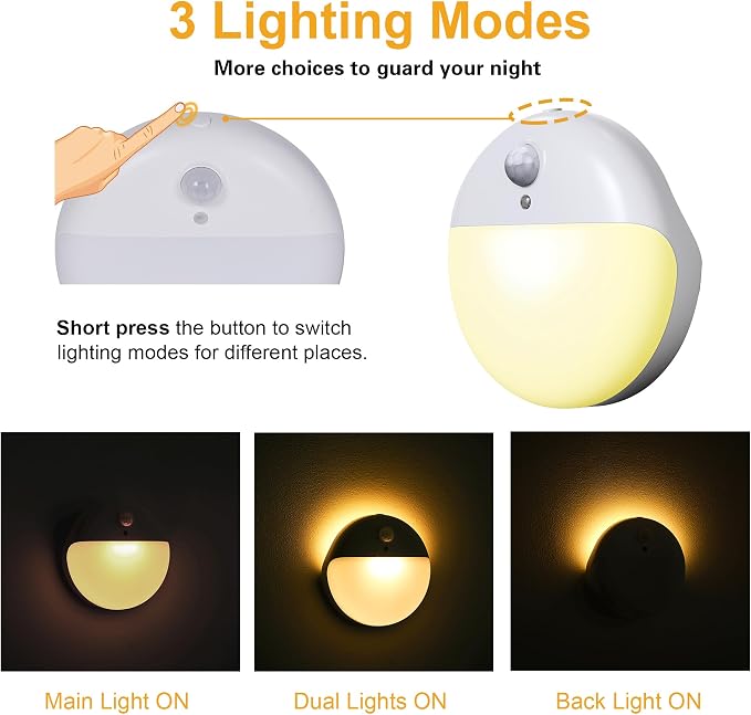 YUNLEX 2 Pack Motion Sensor Night Light, 3 Lighting Modes, Stepless Dimming - Image 4
