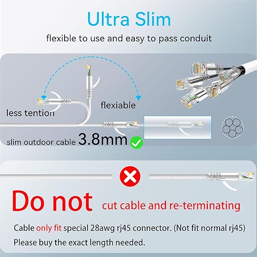 Cat6a Ethernet Cable Slim 100ft Outdoor & Indoor, 28AWG Pure Copper Cat6 - Image 5
