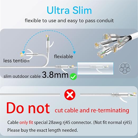 Cat6a Ethernet Cable Slim 300ft Outdoor&Indoor, 28AWG Pure Copper Cat6 Internet - Image 5