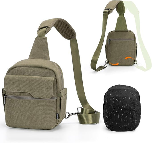 Cwatcun Camera Sling Bag Compact Small Camera Case, Waterproof Canvas Crossbody by FocusonCameraBag