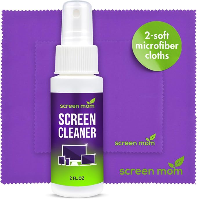 Screen Cleaner Spray and 2 Microfiber Cloths - 2oz Bottle by Screen Mom-Screen by ScreenMom