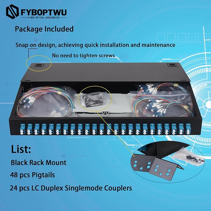 FYBOPTWU-24 Duplex Singlemode 48 Port LC Fiber Optic Rack Mount Enclosure Box + - Image 4