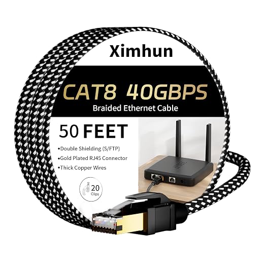 Cat 8 Ethernet Cable 50FT, Nylon Braided High Speed Internet Network Cable by XimhunEthernetCable