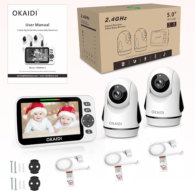 OKAIDI Video Baby Monitor with 2 Cameras, 30H Battery and 1000ft Range - Image 8