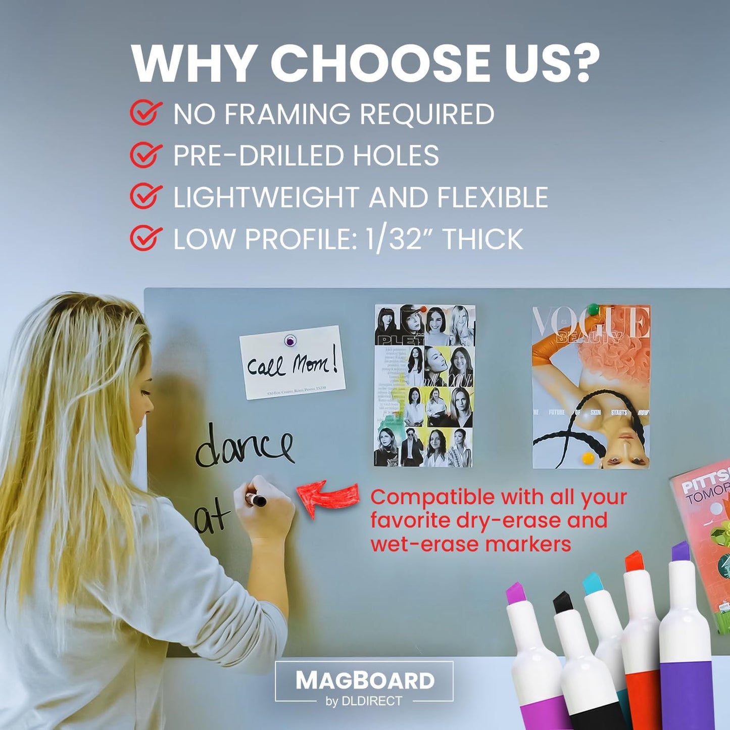 Diamond Life Magnetic Board - Memo & Vision Board for Home, School & Office - Magnet Board for Kids - Pre-drilled Mounting Screws Included (Stainless Steel 16"x24")