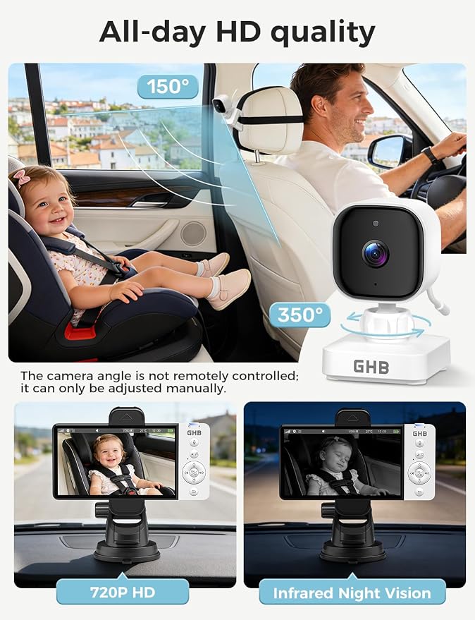 GHB Wireless Baby Car Camera 5" HD, 3500mAh Baby Monitor 2000mAh Camera Non WiFi - Image 6