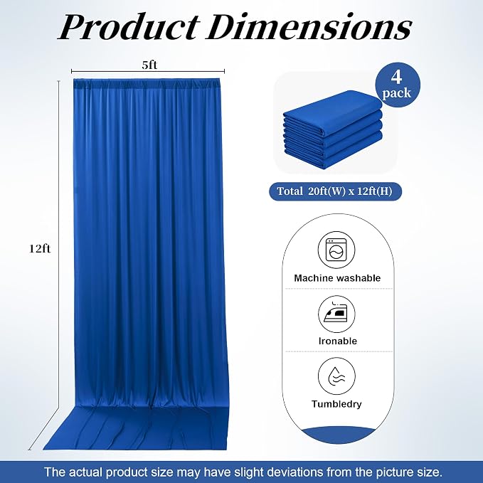 20ft x 12ft Wrinkle Free Royal Blue Backdrop Curtains - Image 6