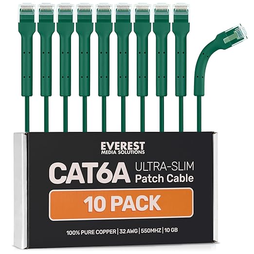 Everest Ultra Slim Cat6a Ethernet Patch Cables 0.5ft Green by EverestMediaSolutions