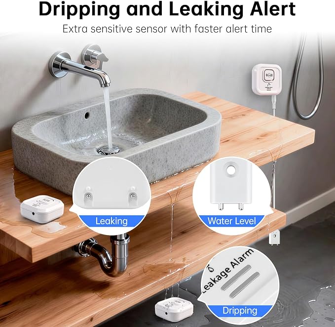 100dB Water Sensor Alarm Water Leak Detector, - Image 2