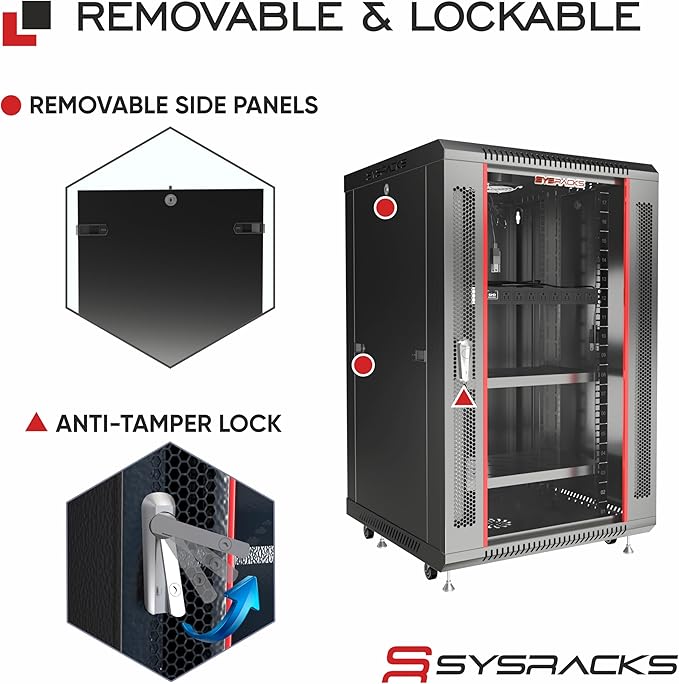 18U Wall Mount Server Rack Cabinet 24” Deep, 19” Network & AV Enclosure - Image 5