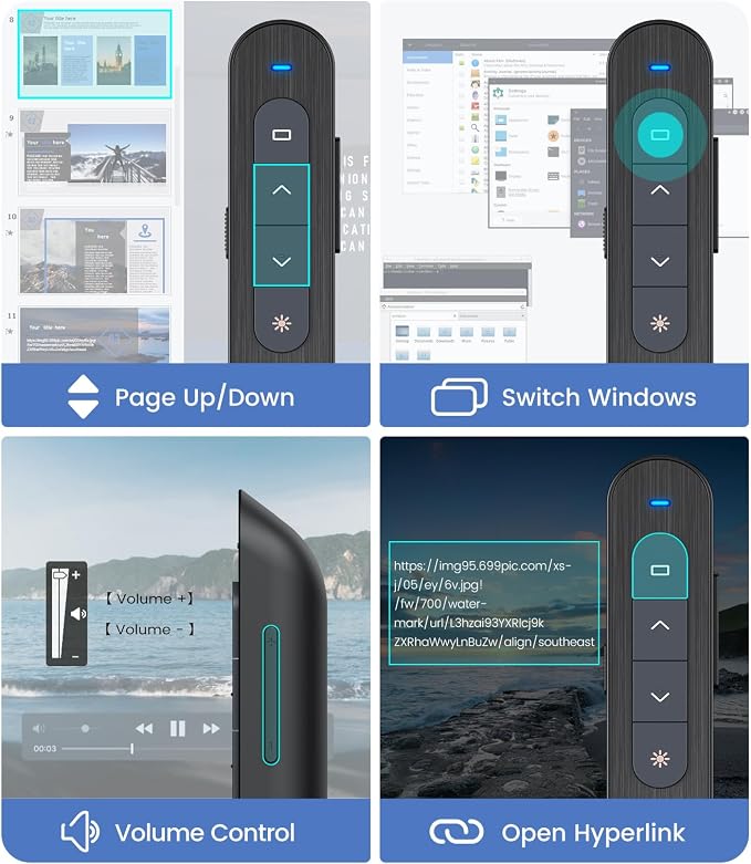 Wireless Presenter, Hyperlink Volume Control Presentation Clicker RF 2.4GHz USB - Image 5