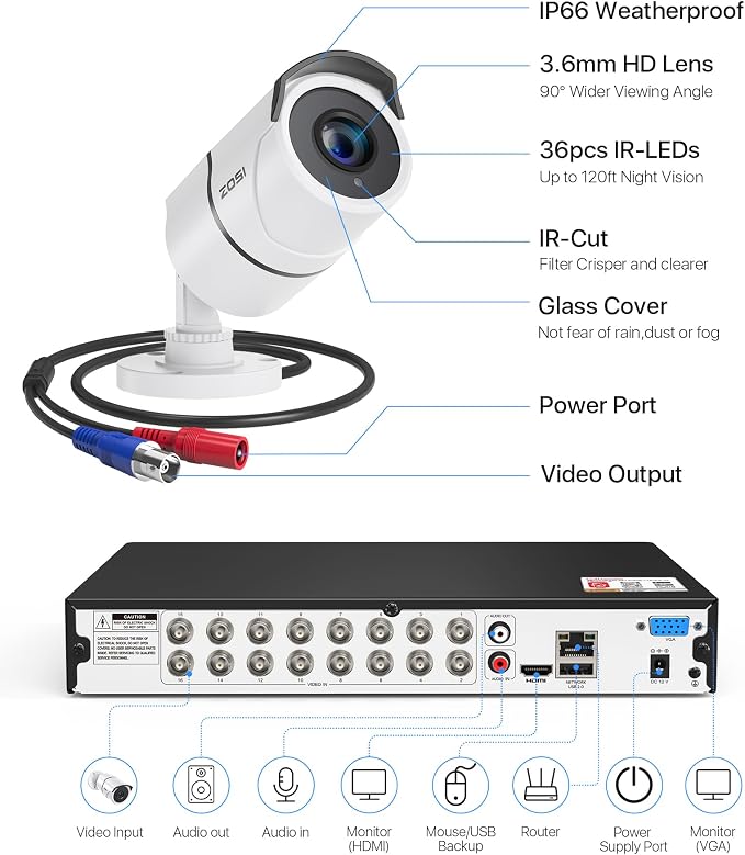 ZOSI 16 Channel Wired Security Camera System - Image 8
