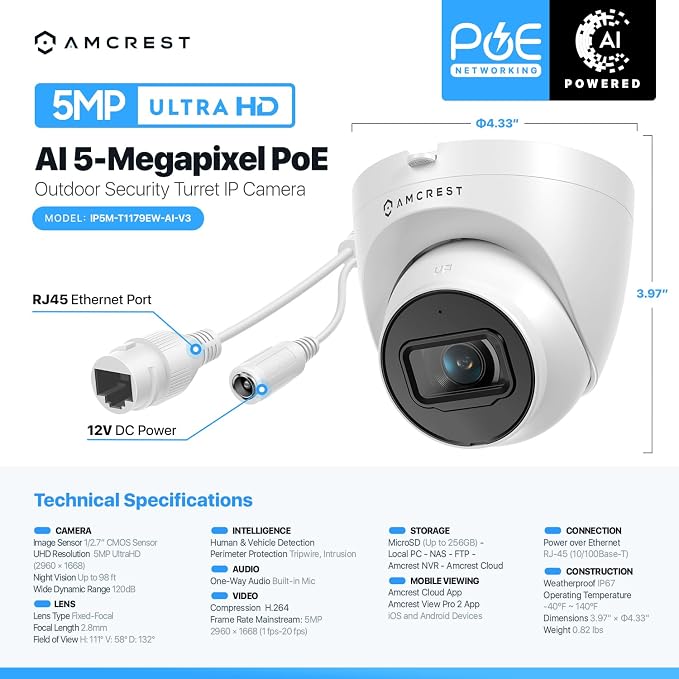 Amcrest 5MP Turret POE Camera, UltraHD Outdoor IP Camera POE - Image 7