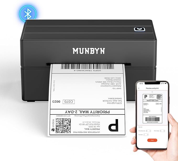 MUNBYN Bluetooth Thermal Label Printer, 130B Wireless 4x6 Shipping Label Printer by MUNBYN