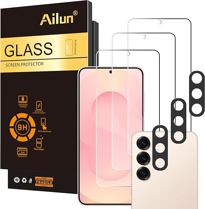Ailun Glass Screen Protector for Galaxy S25 3 Pack + 3 Pack Camera Lens by Ailun