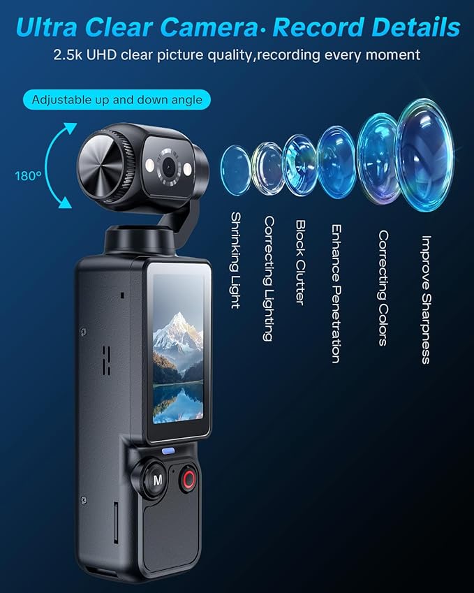 Vlogging Camera with 180° Rotating Lens, Pocket Camera with Audio & Video - Image 6