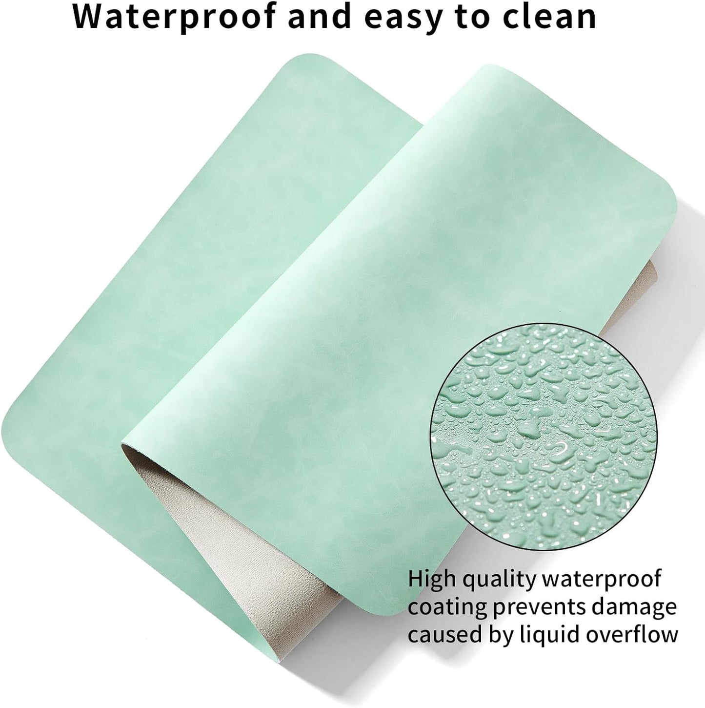 Crazy Horse Leather Desk Mat Large Mouse Pad Laptop Desk Pad Waterproof Non-Slip Table Blotter Desktop Writing Pad for Office and Home (Light Green, 60x35cm)