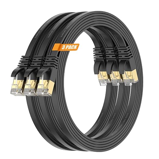 Cat7 3FT-3Pack Ethernet Cable Flat-Black-10Gbps High Speed Ultra Slim Network by SURPLAY-WinningHighSpeed