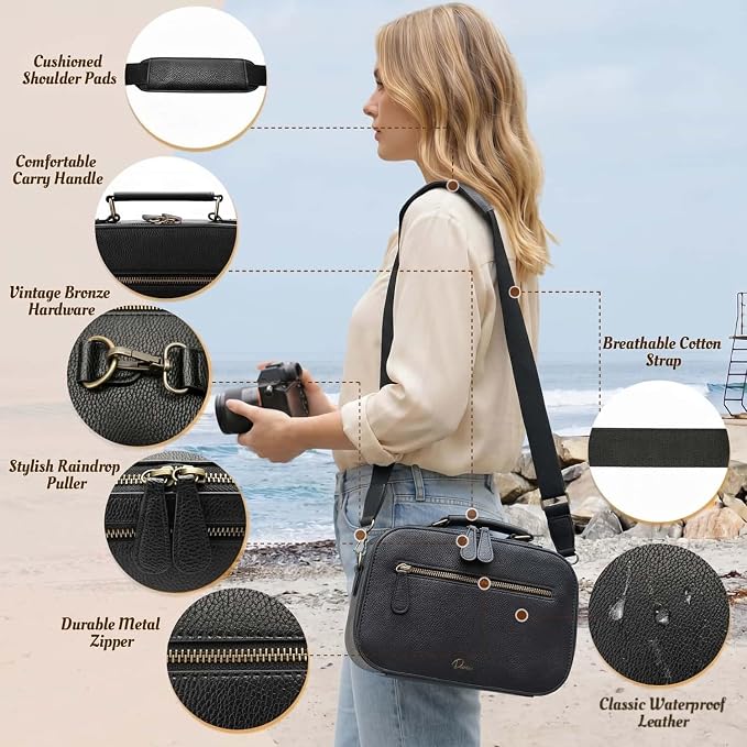 Camera Sling Bag, Waterproof PU Leather Crossbody Camere Bag - Image 4