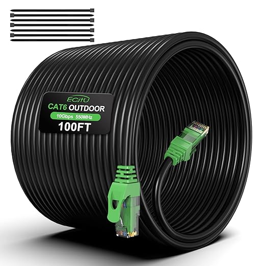 100FT Cat6 Outdoor Ethernet Cable, Heavy Duty Direct Burial, 24AWG CCA Patch by ECJTU-US