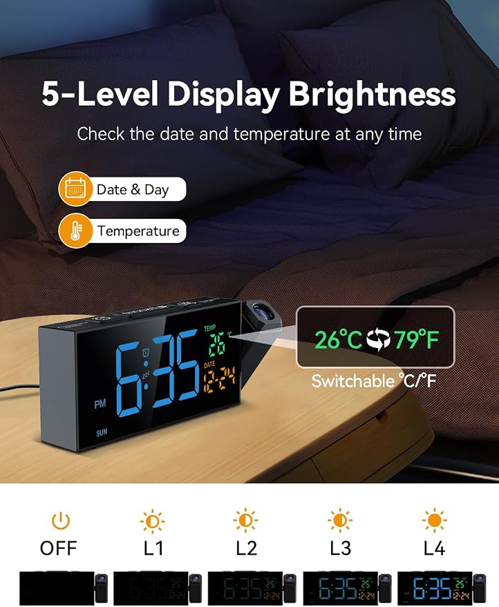 Netzu Projection Clock for Bedroom Ceiling, Digital Clocks - Image 4