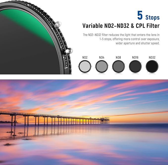 NEEWER 2 in 1 58mm Variable ND Filter ND2–ND32&CPL Filter No X Cross/30 Layer - Image 4