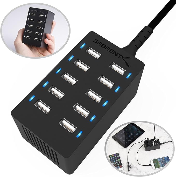 Sabrent 60 Watt 10-Port Family-Sized Desktop USB Rapid Charger. Smart USB Ports - Image 2