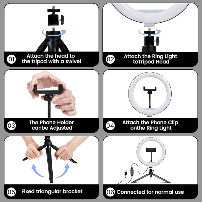 Selfie Ring Light 10" with Tripod Stand and Phone Holder, LED Ring Light - Image 6